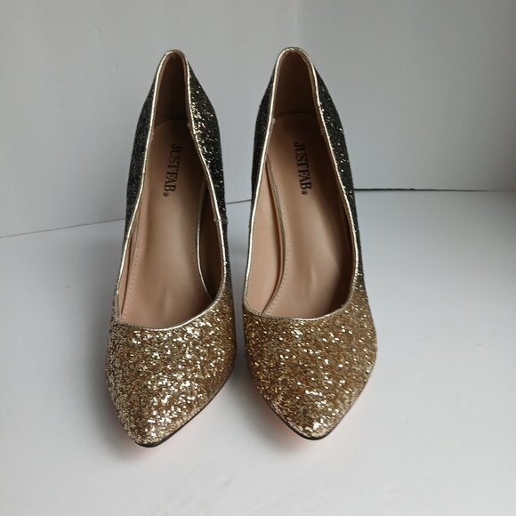 JustFab 'Sindra' Gold & Black Ombré Glitter Stiletto Pumps New Sz 8 - Picture 2 of 11